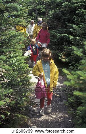 Stock Photo -  hiking, Vermont, VT, Family hiking the Long Trail on Mt. Mansfield in Stowe.. Fotosearch