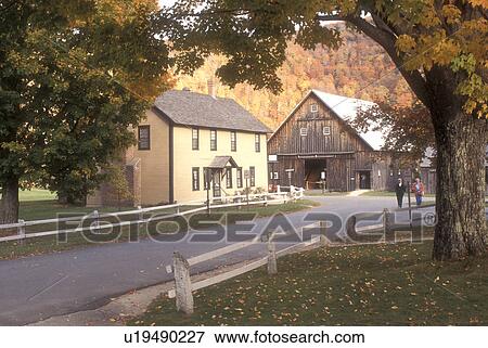 Stock Photo -  historic site, fall, Plymouth Notch, VT, Vermont, The Wilder House and Barn at the Calvin Coolidge State Historic Site in Plymouth Notch in autumn, boyhood home of the 30th president of the United States... Fotosearch