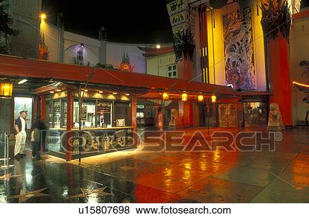 Stock Photo -  Hollywood, California, CA, Los Angeles, Mann's Chinese Theatre illuminated at night in Hollywood.. Fotosearch