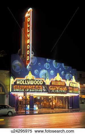 Stock Photography -  Hollywood, California, CA, Los Angeles, Guinness World of Records Museum illuminated at night in Hollywood.. Fotosearch