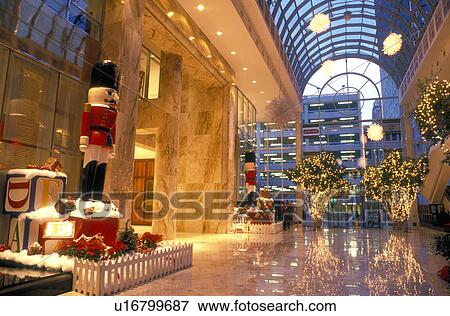Stock Photo -  hotel, Richmond, VA, Virginia, The lobby of the Omni Richmond Hotel decorated for the Christmas holidays in Richmond.. Fotosearch