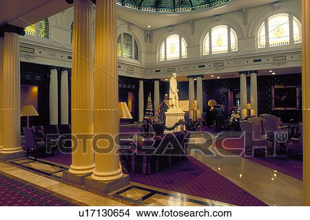 Picture -  hotel, Richmond, Virginia, VA, Statue of Thomas Jefferson inside the lobby of The Jefferson Hotel in Richmond.. Fotosearch