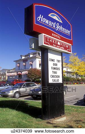 Stock Photo -  Howard Johnson, hotel, lodging, Vermont, VT, Burlington, Howard Johnson Hotel sign.. Fotosearch