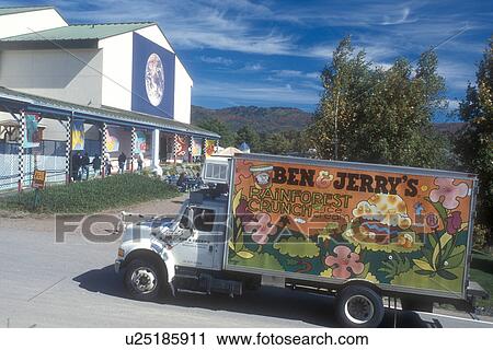 Stock Image -  ice cream, Ben & Jerry's, factory, Waterbury, VT, Vermont, A Ben & Jerry's truck drives up to the Ben & Jerry's Ice Cream Factory in Waterbury.. Fotosearch