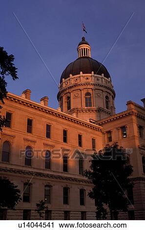 Stock Image -  Indianapolis, State Capitol, capitol, Statehouse, IN, Indiana, State Capitol Building in downtown Indianapolis at sunset.. Fotosearch
