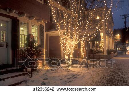 inn, country inn, hotel, B&B, decorations, village, ski resort, holiday, Christmas, evening, snow, winter, Stowe, Vermont, The Green Mountain Inn (a Country Inn) is decorated for the Christmas holiday season in the village of Stowe on a snow covered nigh View Large Photo Image Stock Image - inn, country inn, hotel, B&B, decorations, village, ski resort, holiday, Christmas, evening, snow, winter, Stowe, Vermont, The Green Mountain Inn (a Country Inn) is decorated for the Christmas holiday season in the village of Stowe on a snow covered nigh. Fotosearch