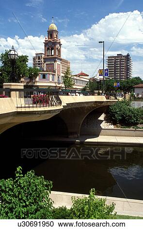 Stock Image -  Kansas City, MO, Missouri, Country Club Plaza along Brush Creek.. Fotosearch