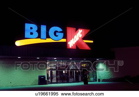Stock Photography -  Kmart, Big K, store, SD, South Dakota, Watertown, Kmart Discount Department Store illuminated at night.. Fotosearch