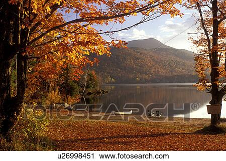 Stock Image -  lake, Adirondacks, New York, Blue Mountain Lake, NY, Blue Mountain Lake in the autumn in the Adirondacks.. Fotosearch