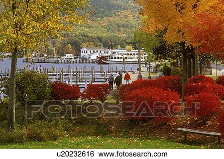 Stock Photograph -  Lake George, Adirondacks, New York, NY, View of Lake George and the waterfront in the autumn.. Fotosearch