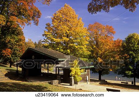 Picture -  Lake George, New York, NY, Adirondacks, Shepard Park on Lake George in the autumn.. Fotosearch