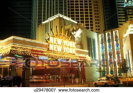 Stock Photo -  Las Vegas, casino, hotel, Nevada, NV, The Strip, New York-New York Hotel & Casino at night in Las Vegas, the Entertainment Capital of the World.. Fotosearch