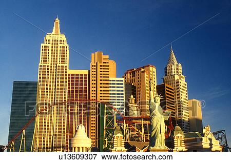 Stock Photo -  Las Vegas, casino, NV, Nevada, New York-New York, The Strip, Replica of the Statue of Liberty and other landmarks at New York-New York Hotel & Casino on The Strip in Las Vegas, the Entertainment Capital of the World.. Fotosearch