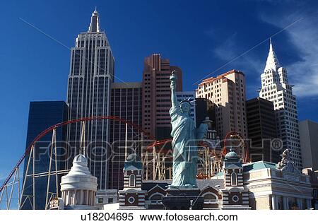 Stock Photography -  Las Vegas, casino, NV, New York-New York, Nevada, The Strip, Replica of the Statue of Liberty, Empire State Building and other landmarks at New-York New-York Hotel & Casino on The Strip in Las Vegas, the Entertainment Capital of the World.. Fotosearch