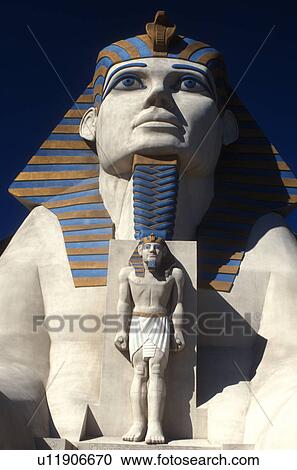Stock Image -  Las Vegas, casino, sphinx, Nevada, NV, The Strip, Giant Sphinx at the entrance to Luxor Las Vegas Hotel & Casino on The Strip in Las Vegas, the Entertainment Capital of the World.. Fotosearch
