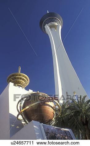 Stock Image -  Las Vegas, casino, Stratosphere Tower, Nevada, NV, The Stratosphere Casino Hotel and Tower on The Strip in Las Vegas.. Fotosearch