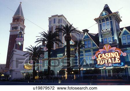 Stock Image -  Las Vegas, casinos, hotel, Nevada, NV, The Strip, Nightlife along The Strip at night in Las Vegas, the Entertainment Capital of the World.. Fotosearch