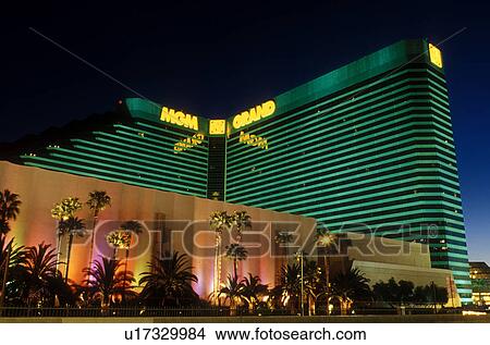 Picture -  Las Vegas, MGM Hotel & Casino, Nevada, NV, The Strip, MGM Grand Hotel & Casino on The Strip at night in Las Vegas, the Entertainment Capital of the World.. Fotosearch