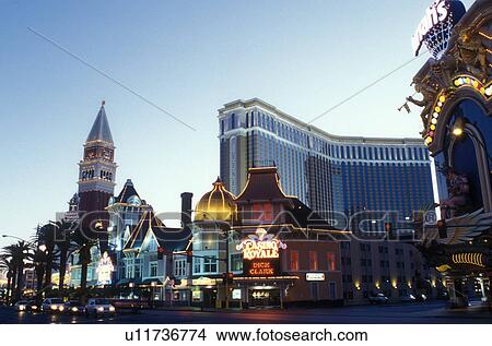Picture -  Las Vegas, Nevada, casinos, hotel, NV, The Strip, Nightlife along The Strip at night in Las Vegas, the Entertainment Capital of the World.. Fotosearch