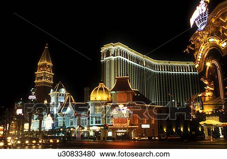 Stock Image -  Las Vegas, Nevada, casinos, hotel, NV, The Strip, Nightlife along The Strip at night in Las Vegas, the Entertainment Capital of the World.. Fotosearch