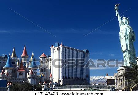 Las Vegas, Nevada, NV, The Strip, Replica of the Statue of Liberty at New-York New-York Hotel & Casino and Excalibur Hotel & Casino on The Strip in Las Vegas, the Entertainment Capital of the World. View Large Photo Image Stock Photo - Las Vegas, Nevada, NV, The Strip, Replica of the Statue of Liberty at New-York New-York Hotel & Casino and Excalibur Hotel & Casino on The Strip in Las Vegas, the Entertainment Capital of the World.. Fotosearch