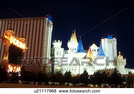 Stock Photo -  Las Vegas, Nevada, NV, The Strip, Excalibur Hotel & Casino on The Strip at night in Las Vegas, the Entertainment Capital of the World.. Fotosearch