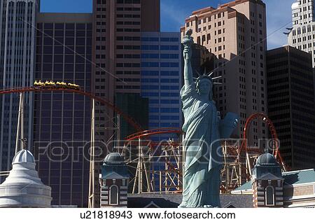 Stock Image -  Las Vegas, New York-New York, casino, Nevada, NV, The Strip, Replica of the Statue of Liberty at New-York New-York Hotel & Casino on The Strip in Las Vegas, the Entertainment Capital of the World.. Fotosearch