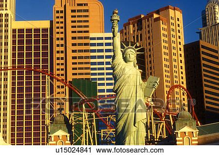 Stock Image -  Las Vegas, New York-New York, NV, casino, Nevada, The Strip, Replica of the Statue of Liberty, Empire State Building and other landmarks at New-York New-York Hotel & Casino on The Strip in Las Vegas, the Entertainment Capital of the World.. Fotosearch