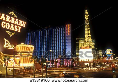 Stock Image -  Las Vegas, NV, Nevada, casinos, hotel, Nightlife along The Strip at night in Las Vegas, the Entertainment Capital of the World.. Fotosearch
