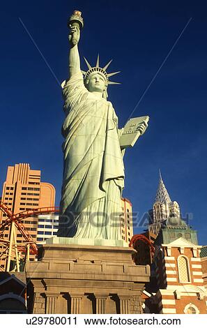 Stock Image -  Las Vegas, Statue of Liberty, casino, Nevada, NV, The Strip, Replica of the Statue of Liberty at New-York New-York Hotel & Casino on The Strip in Las Vegas, the Entertainment Capital of the World.. Fotosearch