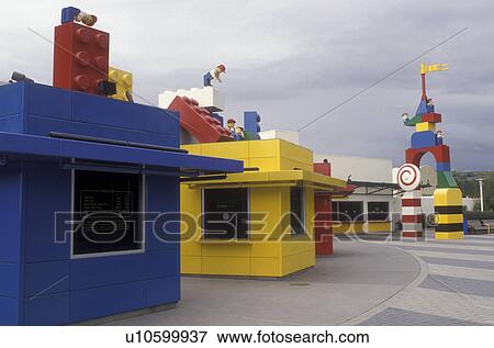 LEGOS, Carlsbad, California, CA, Ticket Booths made of large colorful Legos at the Entrance to Legoland California in Carlsbad. View Large Photo Image Stock Photo - LEGOS, Carlsbad, California, CA, Ticket Booths made of large colorful Legos at the Entrance to Legoland California in Carlsbad.. Fotosearch