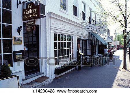 Lichtfield Hills, Connecticut, Shops along Main Street in downtown Litchfield, Connecticut. View Large Photo Image Stock Photo - Lichtfield Hills, Connecticut, Shops along Main Street in downtown Litchfield, Connecticut.. Fotosearch