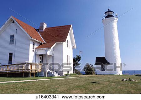 lighthouse, Cape Vincent, Thousand Islands, New York, NY, Tibbetts Point Lighthouse on Lake Ontario at Cape Vincent. View Large Photo Image Stock Image - lighthouse, Cape Vincent, Thousand Islands, New York, NY, Tibbetts Point Lighthouse on Lake Ontario at Cape Vincent.. Fotosearch