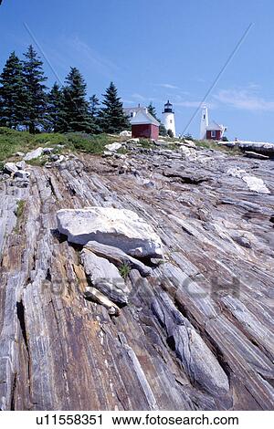 Stock Image -  lighthouse, Maine, ME, Pemaquid Point, Bristol, Pemaquid Head Light along the rocky coast of the Atlantic Ocean.. Fotosearch