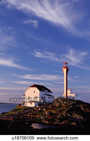 lighthouse, Nova Scotia, Yarmouth, NS, Canada, Cape Forchu Lighthouse along the coast in Yarmouth at sunrise on the Atlantic Ocean. View Large Photo Image Stock Photo - lighthouse, Nova Scotia, Yarmouth, NS, Canada, Cape Forchu Lighthouse along the coast in Yarmouth at sunrise on the Atlantic Ocean. . Fotosearch