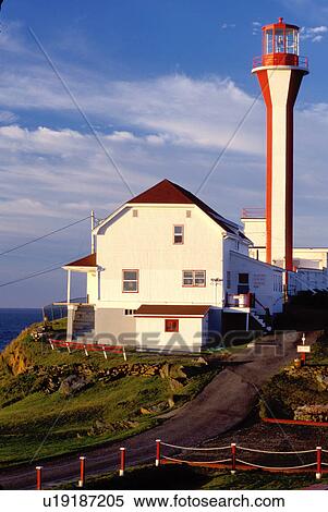 lighthouse, Nova Scotia, Yarmouth, NS, Canada, Cape Forchu Lighthouse along the coast in Yarmouth at sunrise on the Atlantic Ocean. View Large Photo Image Stock Photography - lighthouse, Nova Scotia, Yarmouth, NS, Canada, Cape Forchu Lighthouse along the coast in Yarmouth at sunrise on the Atlantic Ocean. . Fotosearch