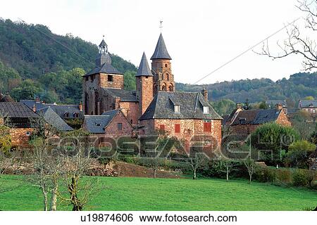 Limousin, Dordogne, Perigord, Correze, France, Collonges-la-Rouge, Europe, Scenic view of the medieval village of Collonges-la-Rouge made entirely of bright red sandstone. View Large Photo Image Stock Photograph - Limousin, Dordogne, Perigord, Correze, France, Collonges-la-Rouge, Europe, Scenic view of the medieval village of Collonges-la-Rouge made entirely of bright red sandstone. . Fotosearch