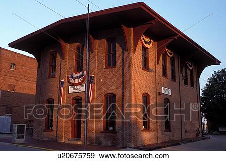 Stock Photo -  Lincoln, train station, Springfield, IL, Illinois, Lincoln Depot Historic Site at the Great Western Railroad Depot in Springfield, Illinois. . Fotosearch