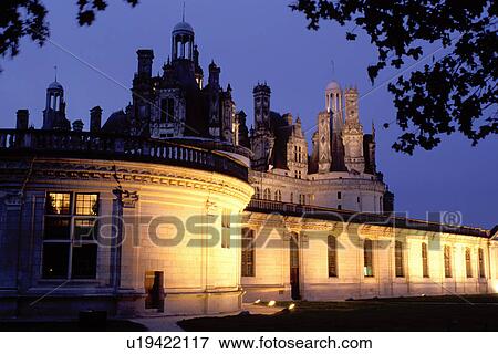Loire Valley, France, castle, Chambord, Loire Castle Region, Loir-et-Cher, Centre, Europe, The Renaissance Chateau of Chambord illuminated at night. Largest of all the castles in the Loire Valley. View Large Photo Image Stock Photo - Loire Valley, France, castle, Chambord, Loire Castle Region, Loir-et-Cher, Centre, Europe, The Renaissance Chateau of Chambord illuminated at night. Largest of all the castles in the Loire Valley.. Fotosearch