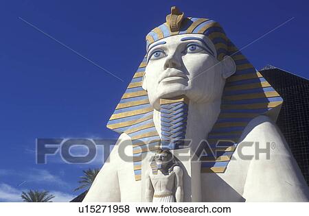 Stock Photo -  Luxor, Las Vegas, casino, Nevada, sphinx, NV, The Strip, Giant Sphinx at the entrance to Luxor Las Vegas Hotel & Casino on The Strip in Las Vegas, the Entertainment Capital of the World.. Fotosearch