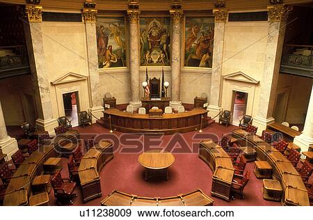 Stock Photo -  Madison, State Capitol, State House, Wisconsin, WI, Senate Chamber inside the Wisconsin State Capitol in the Capital City of Madison.. Fotosearch