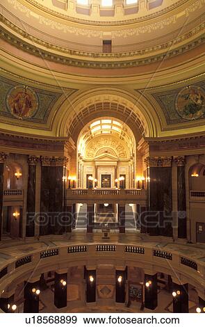 Stock Photo -  Madison, State Capitol, State House, WI, Wisconsin, The Rotunda inside the Wisconsin State Capitol in the Capital City of Madison.. Fotosearch