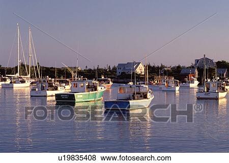 Stock Photo -  Maine, Corea, ME, Lobster boats in the scenic harbor of the fishing village of Corea.. Fotosearch