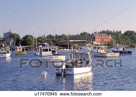 Stock Photography -  Maine, Corea, ME, Lobster boats in the scenic harbor of the fishing village of Corea.. Fotosearch