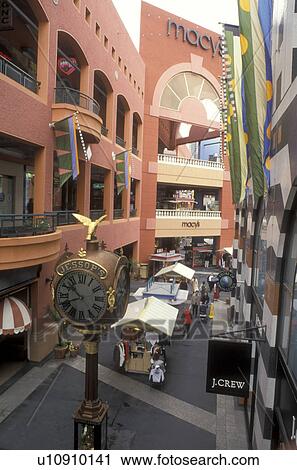 Stock Image -  mall, San Diego, California, CA, Westfield Shoppingtown Horton Plaza an open-air, multi-level complex in downtown San Diego.. Fotosearch
