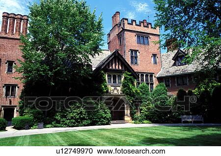 Stock Image -  mansion, Akron, OH, Ohio, Stan Hywet Hall and Gardens, The Manor House is Tudor Revival Architecture.. Fotosearch