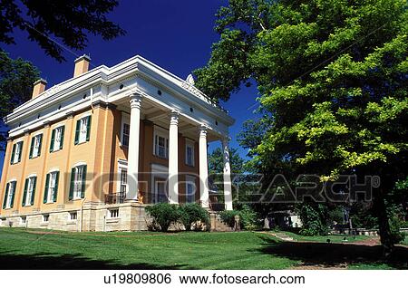 Stock Photograph -  mansion, Madison, IN, Indiana, James F. D. Lanier State Historic Site, a Greek Revival, mansion, Southern Indiana. Fotosearch