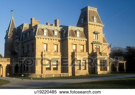 Stock Photography -  mansion, Newport, RI, Rhode Island, Chateau-sur-Mer, a Victorian neo-Gothic mansion, in Newport in the autumn.. Fotosearch