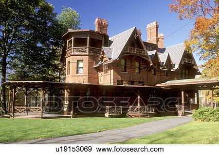 Mark Twain, Hartford, Connecticut, CT, Mark Twain House a Victorian Gothic Mansion in Hartford in the autumn. A National Historic Landmark. View Large Photo Image Stock Photo - Mark Twain, Hartford, Connecticut, CT, Mark Twain House a Victorian Gothic Mansion in Hartford in the autumn. A National Historic Landmark.. Fotosearch
