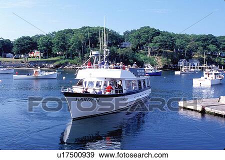 Stock Photo -  ME, Maine, New Harbor, Pemaquid, Hardy III tourboat cruise in the harbor. . Fotosearch